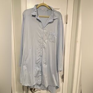 Cuddledown Size XL Light Blue Soft Cotton Stretch Button Down Nightgown Dress